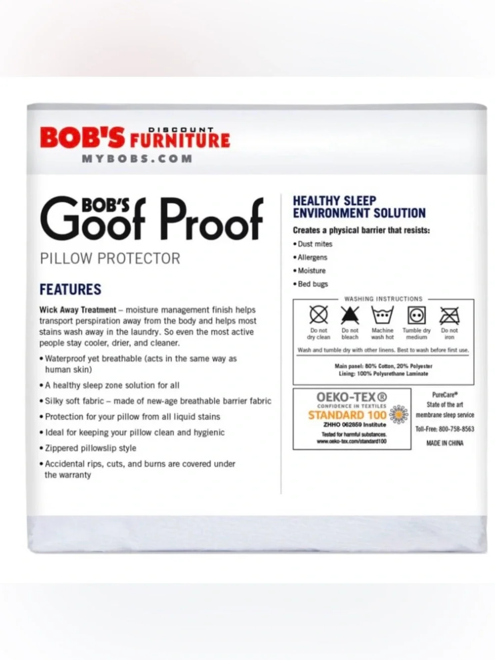 Bob's Goof Proof NWT Set of 2 Factory Sealed Queen Size Pillow White Protectors